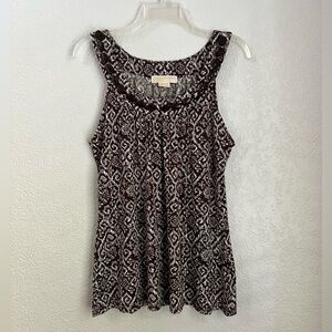 Michael Kors Brown Ethnic Beaded neckline Bohemian Sleeveless Casual Tank Tops M